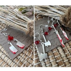 🩸🔪 bloody knife, axe, or Cleaver horror movie inspired Halloween earrings